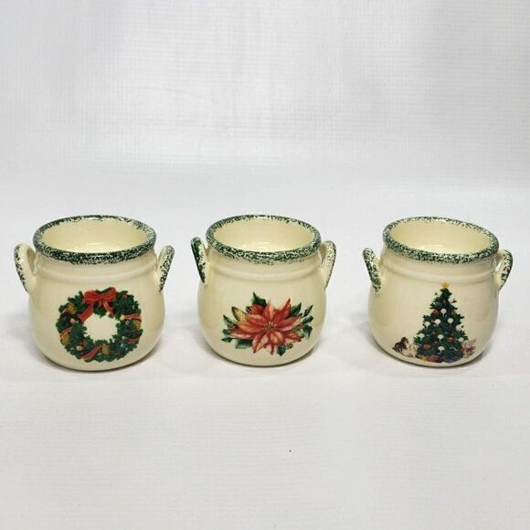 6 pc Ceramic/Porcelain Christmas Poinsettia Milk Jug Tealight Candle Holders - Picture 5 of 8